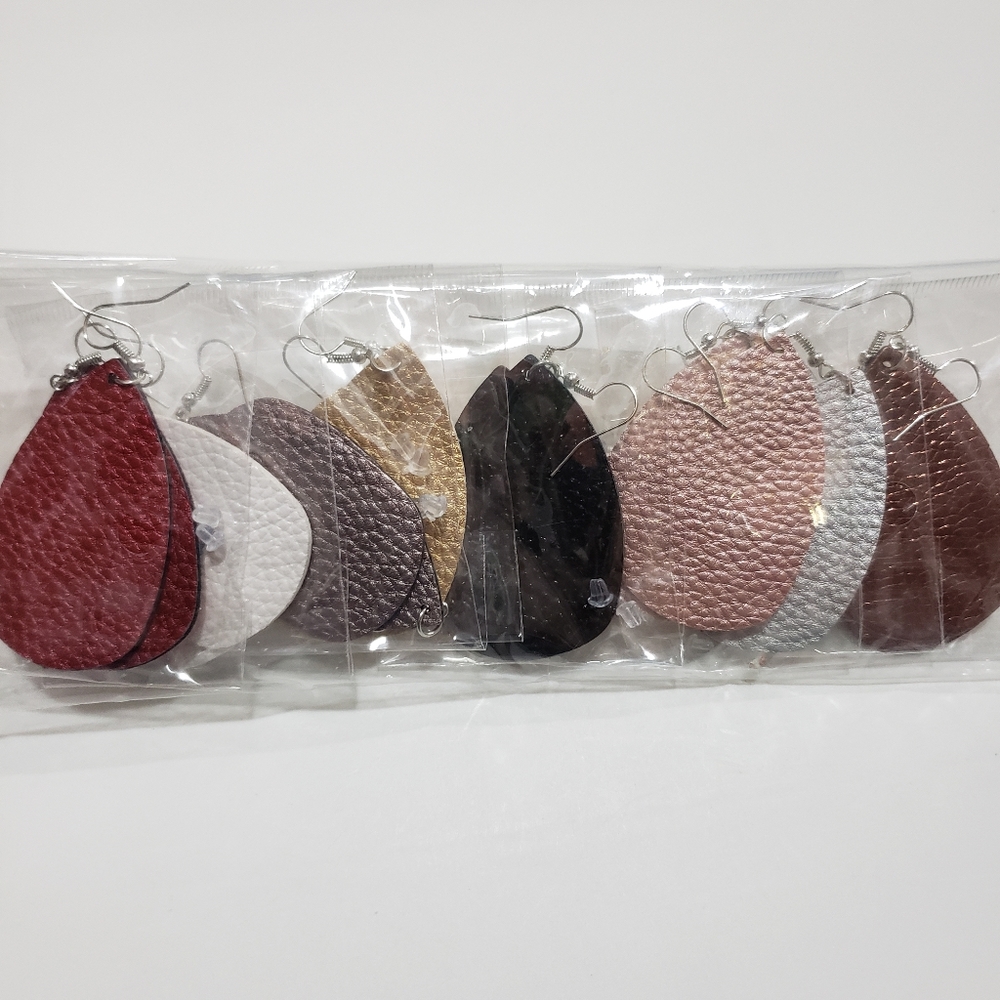 8 pairs of shiny leather dangle earrings